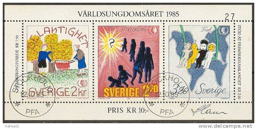 Czeslaw Slania. Sweden 1985. Int. Youth Year. Souvenir Sheet. Michel Bl.13 USED. Signed. - Blocks & Sheetlets