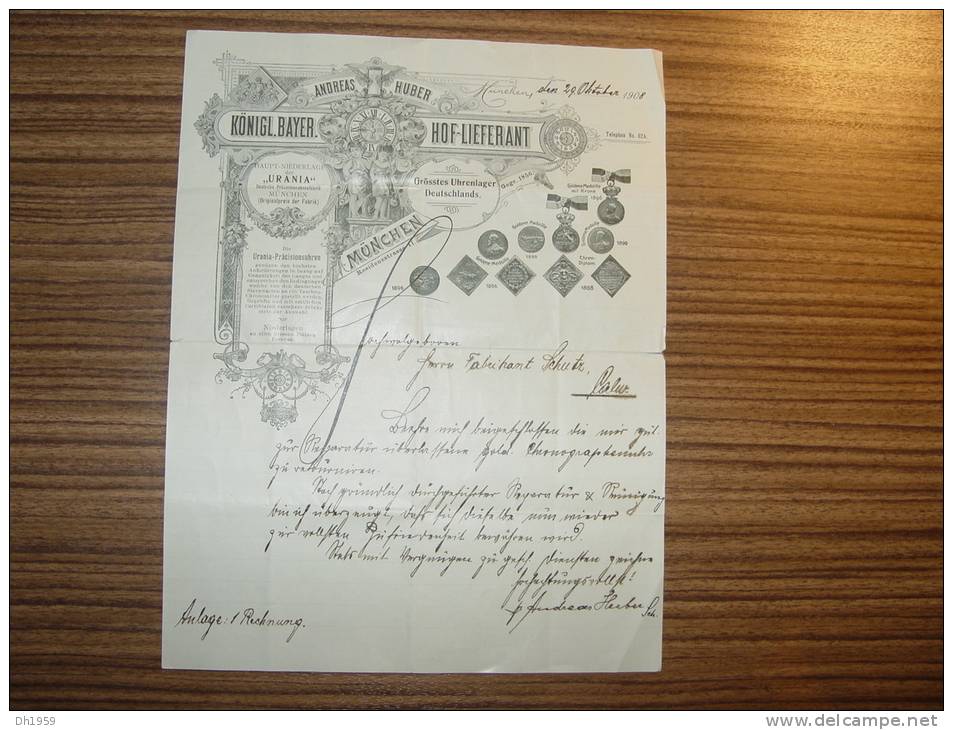 1908 KÖNIG BAYERN HOF - LIEFERANT MÜNCHEN UHREN HORLOGERIE CLOCKS MEDAILLE - Otros & Sin Clasificación