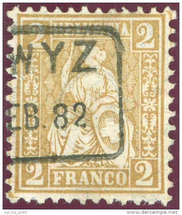 Schweiz 1882 Zu#44 Mi#36 2Rp. Oliv Faserpapier Sitzende Helvetia - Used Stamps