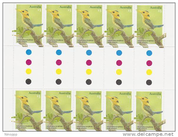 Australia.....:     2010 Kingfishers,Yellow Billed Gutter Strip - Feuilles, Planches  Et Multiples