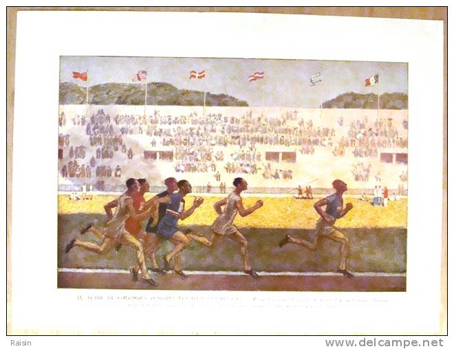 Aquarelle Georges Leroux Jeux Olympiques Stade De Colombes Finlandais Américain Français Sud'Africain Espagnol Anglais - Acquarelli