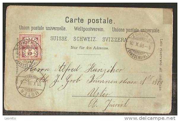 ZÜRICH Mondscheinkarte Aussersihl Nach Uster 1898 - Uster