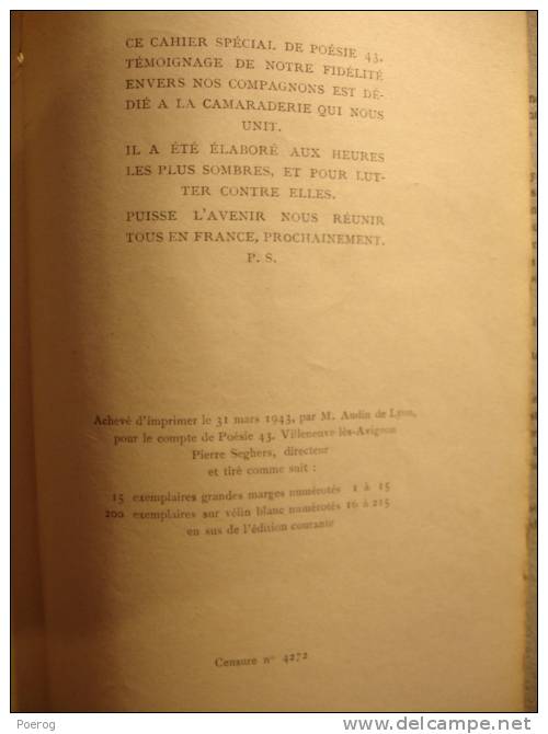 POETES PRISONNIERS - CAHIER SPECIAL DE POESIE MARS 1943 - adenis pierre algaux charles autrand benac brainville prison