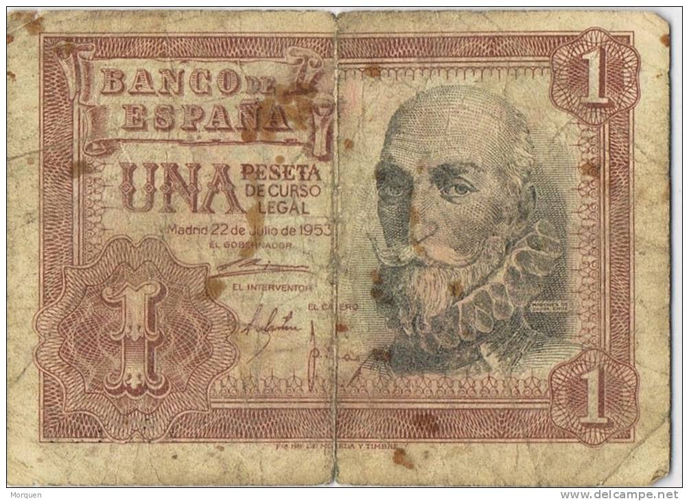 Billete 1 Pesetas 1953. Marques De Santa Cruz, Serie 1F - 5 Peseten