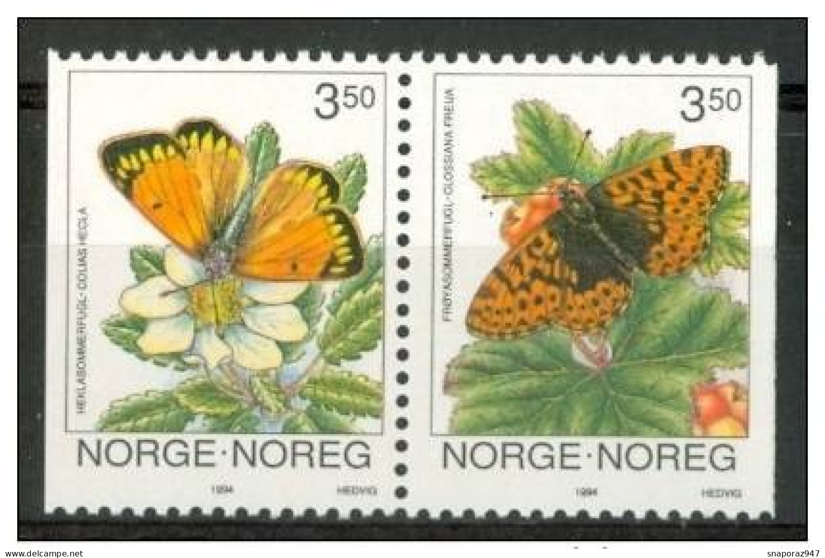 1994 Norvegia Farfalle Butterflies Schmetterlinge Papillons Set MNH** Fo149 - Farfalle