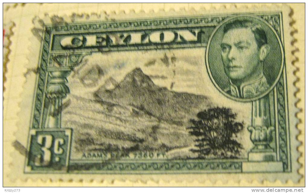 Ceylon 1938 Adams Peak King George VI 3c - Used - Ceylon (...-1947)