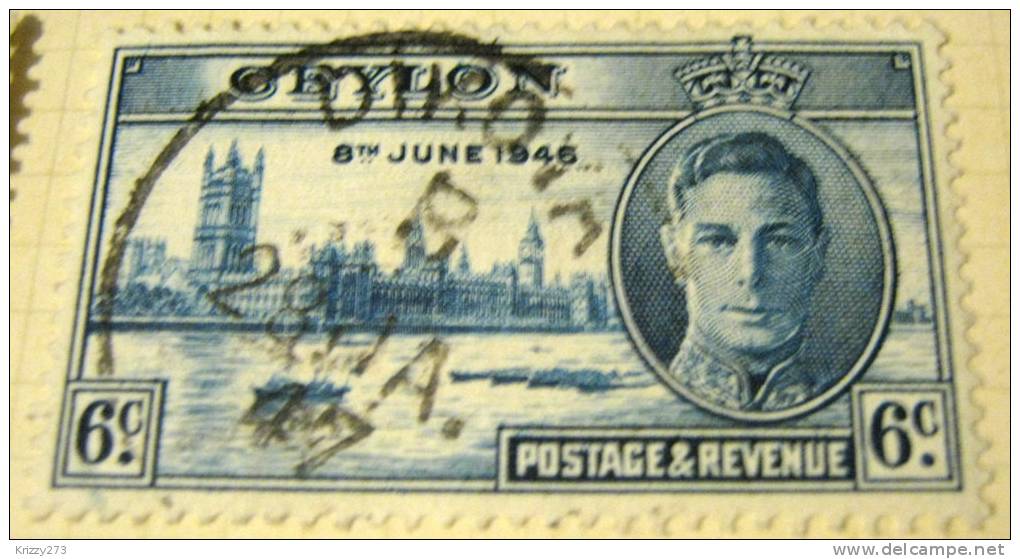 Ceylon 1946 Victory Houses Of Parliament UK 6c - Used - Ceylon (...-1947)