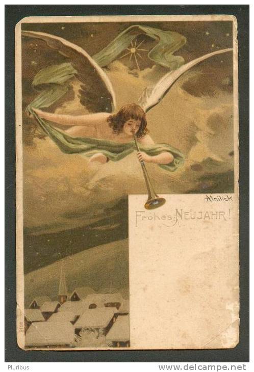 ANGEL  WITH  HORN  , SIGNED  MAILICK  , OLD  POSTCARD - Mailick, Alfred