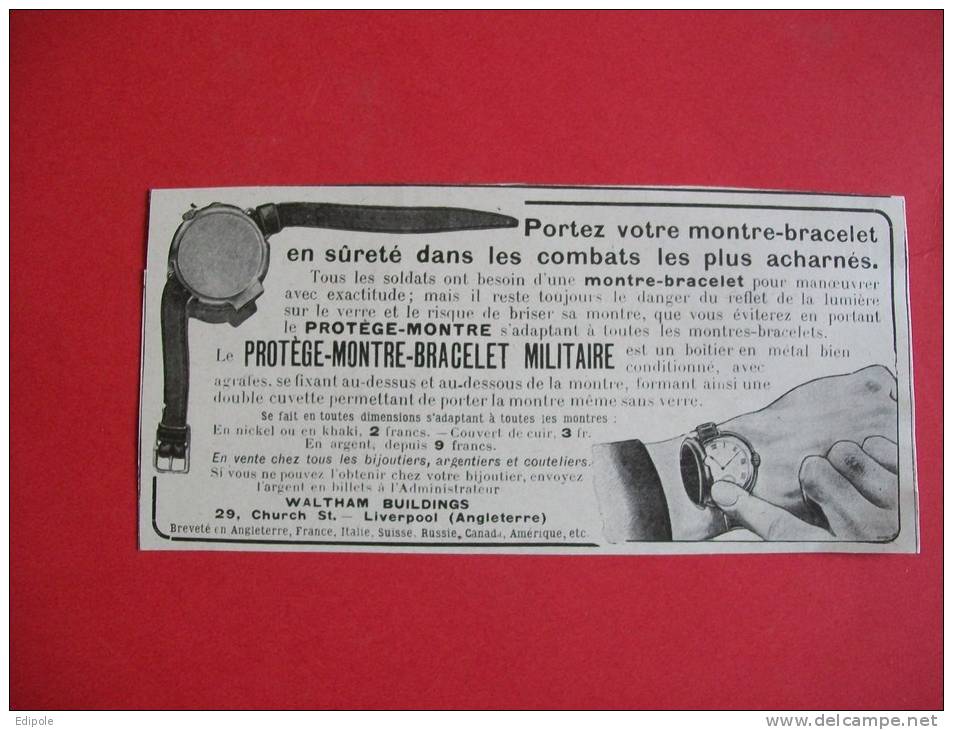 Pub. Presse : Protège-montre-bracelet Militaire, Waltham Buildings, Liverpool-  Pub French AD 1916 - Advertising