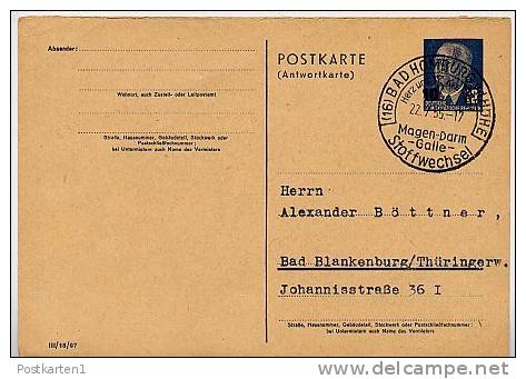 Sost. BAD HOMBURG Vd HÖHE 1955 Auf DDR P 63 A Antwort-Postkarte - Thermalisme