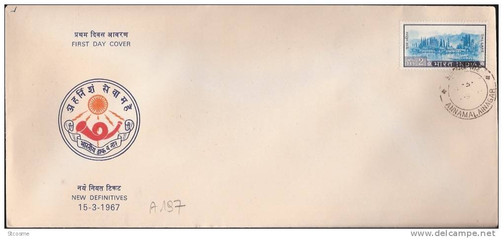 A197 - Inde, Lettre En FDC Du 13/03/1967 - Série Courante, Le Lac Dal - Ungebraucht