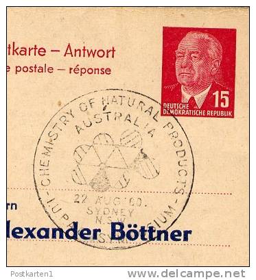 DDR P65 Antwort-Postkarte ZUDRUCK #2A  DV III/18/185 !! Sost. CHEMIE CANBERRA 1960 - Cartes Postales Privées - Oblitérées