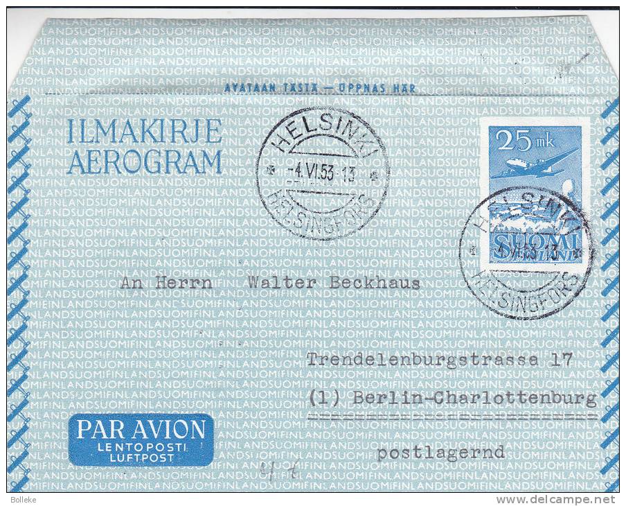 Finlande - Aérogram De 1953 - Cartas & Documentos