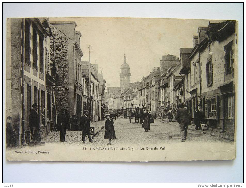 Cpa, Très Belle Vue Animée, Lamballe, Le Rue Du Val - Autres & Non Classés