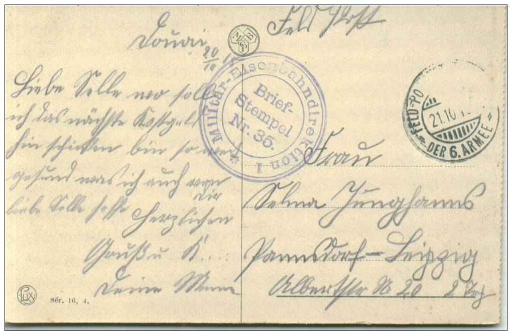 Feldpost 1.WK  MILITÄREISENBAHNDIREKTION 1 Nr. 35  1915 - Briefe U. Dokumente