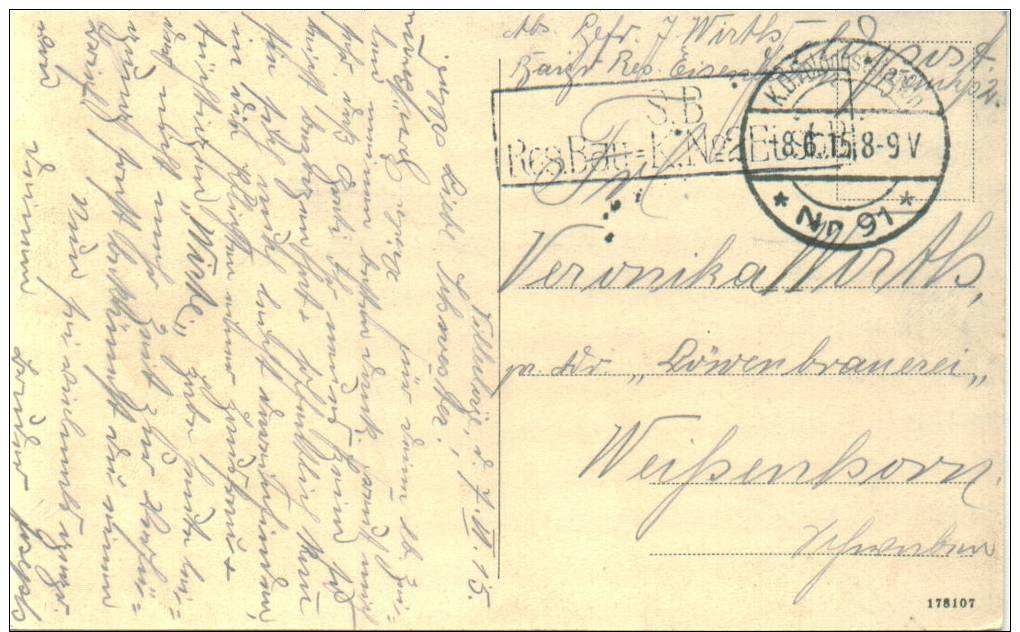 Feldpost 1.WK  RES. BAU=K. No 2 EISB. B.  1915 - Briefe U. Dokumente