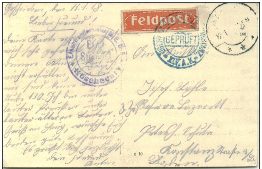 Feldpost 1.WK  EISENBAHN...........M.E.D. 5 KOSCHEDARY  1918 - Briefe U. Dokumente