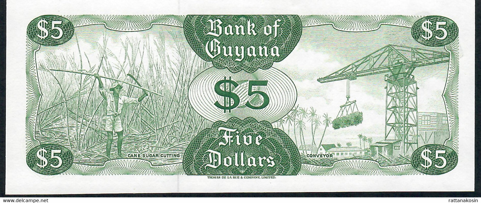 GUYANA  P22e 5 DOLLARS  1989 #A/29   Signature 7 UNC. - Guyana