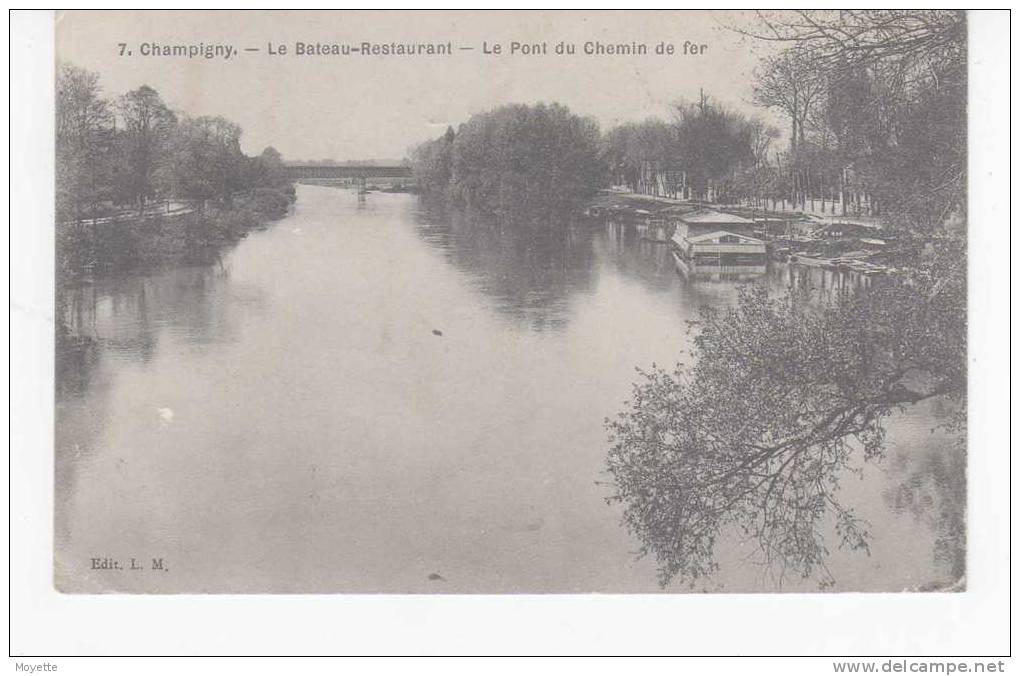 CPA-51-CHAMPIGNY-1908-LE BATEAU-RESTAURANT-LE PONT DU CHEMIN DE FER - Champigny