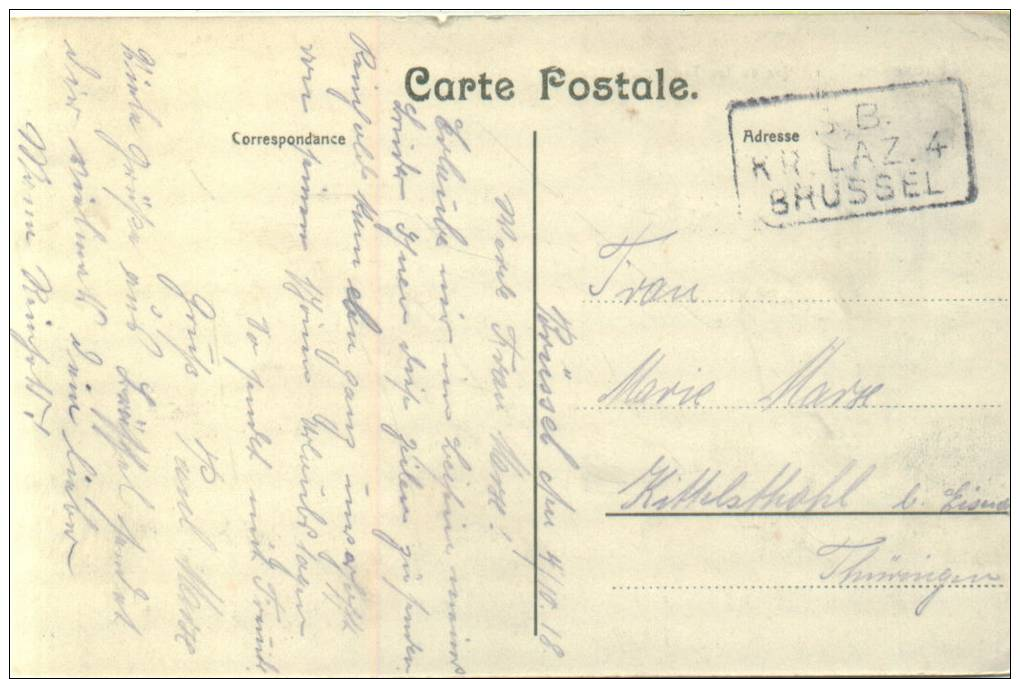 Feldpost 1.WK  KRIEGSLAZARETT 4 BRÜSSEL 1918 - Briefe U. Dokumente