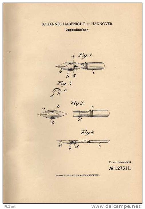 Original Patentschrift - Doppelspitzenfeder , 1900 , J. Habenicht In Hannover , Faber , Pelikan !!! - Pens