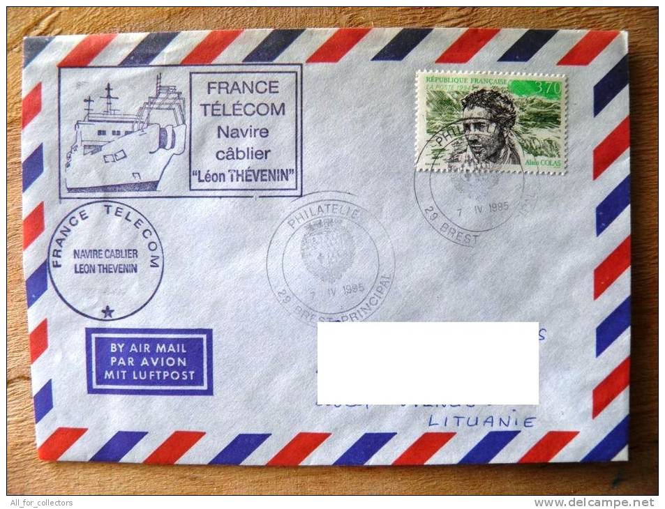 Cover Sent From France To Lithuania On 1995, Alain Colas, Special Cancels Philatelie Brest Principal - Lettres & Documents