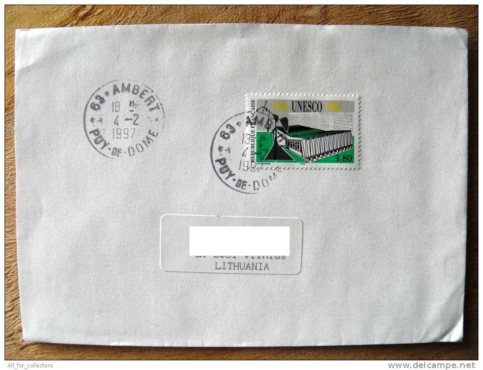 Cover Sent From France To Lithuania On 1997, Unesco - Brieven En Documenten