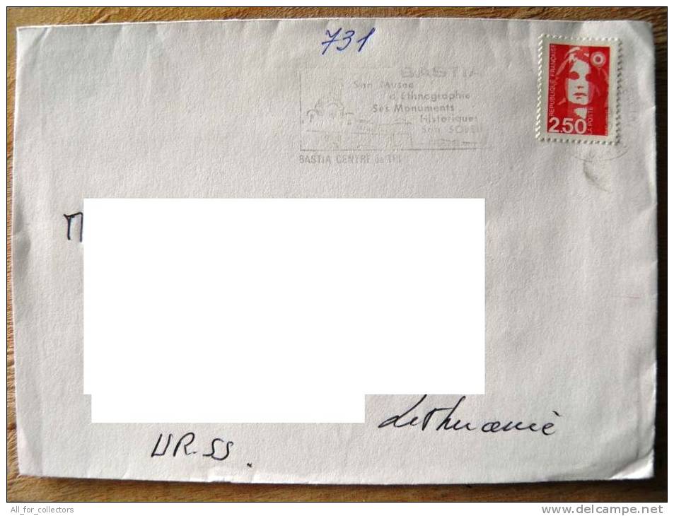 Cover Sent From France To Lithuania On 1992, Special Cancel Bastia - Brieven En Documenten