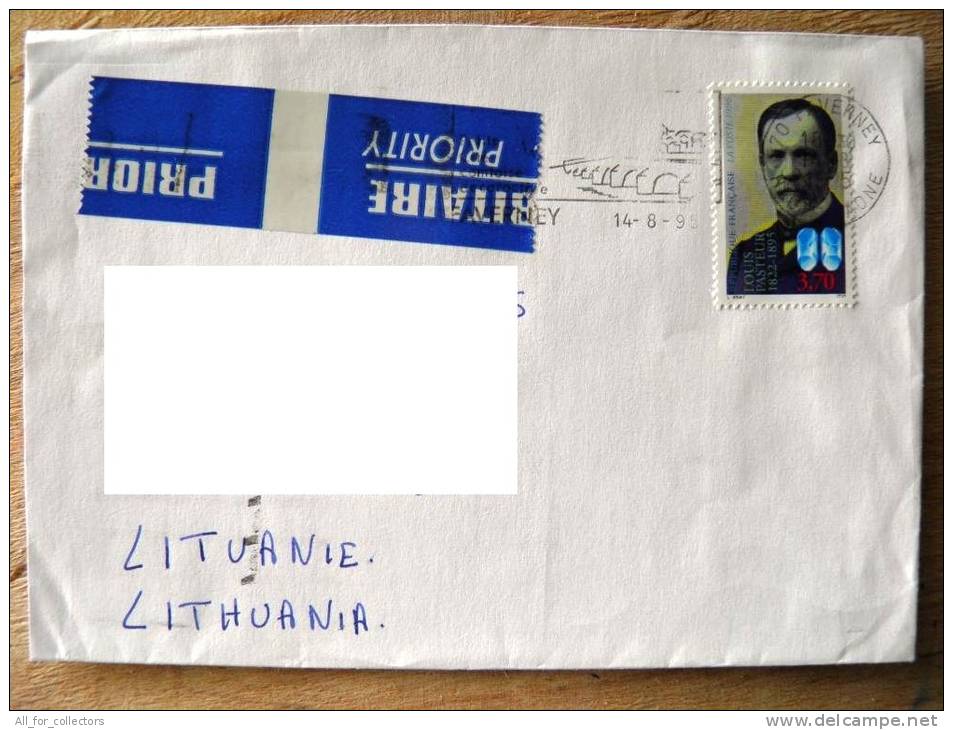 Cover Sent From France To Lithuania On 1995, Louis Pasteur, Cancel Bridge - Brieven En Documenten