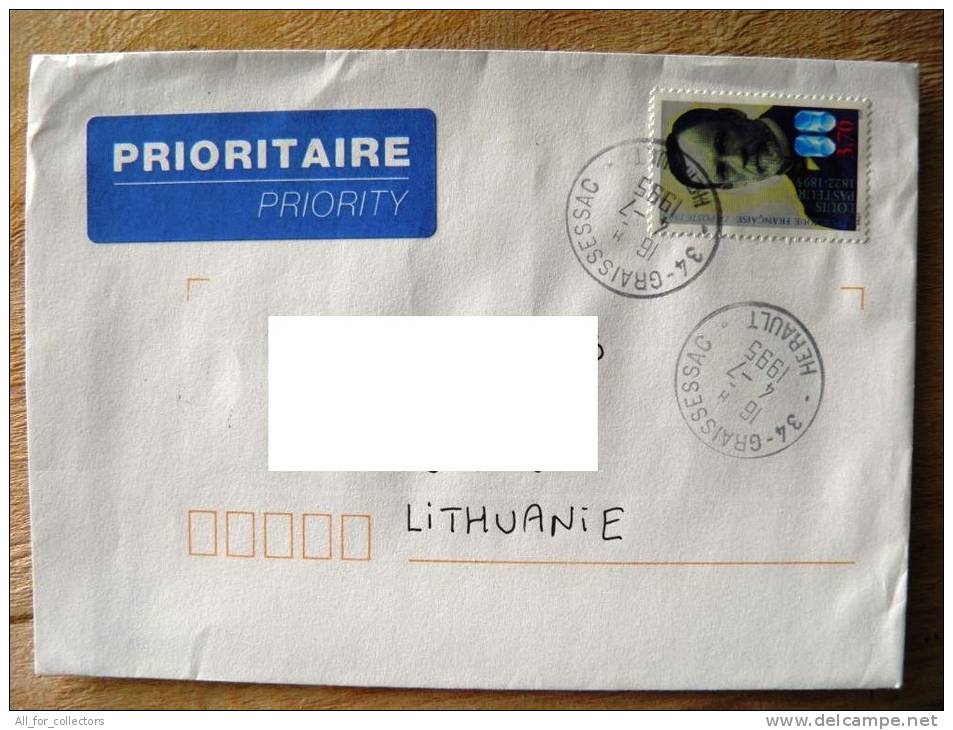 Cover Sent From France To Lithuania On 1995, Louis Pasteur, - Brieven En Documenten
