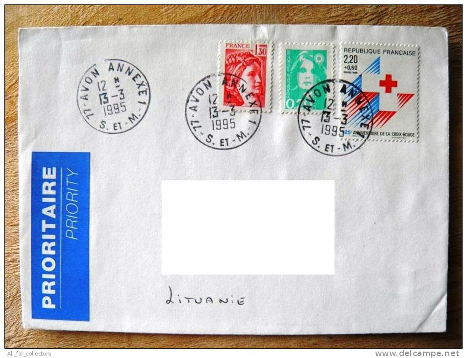 Cover Sent From France To Lithuania On 1995, Red Cross Croix Rouge - Brieven En Documenten