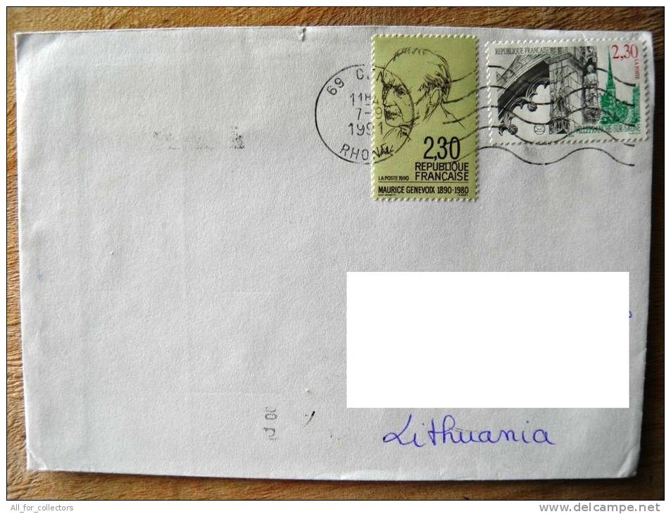 Cover Sent From France To Lithuania On 1991, Maurice Genevoix, Villefranche Sur Saone - Brieven En Documenten