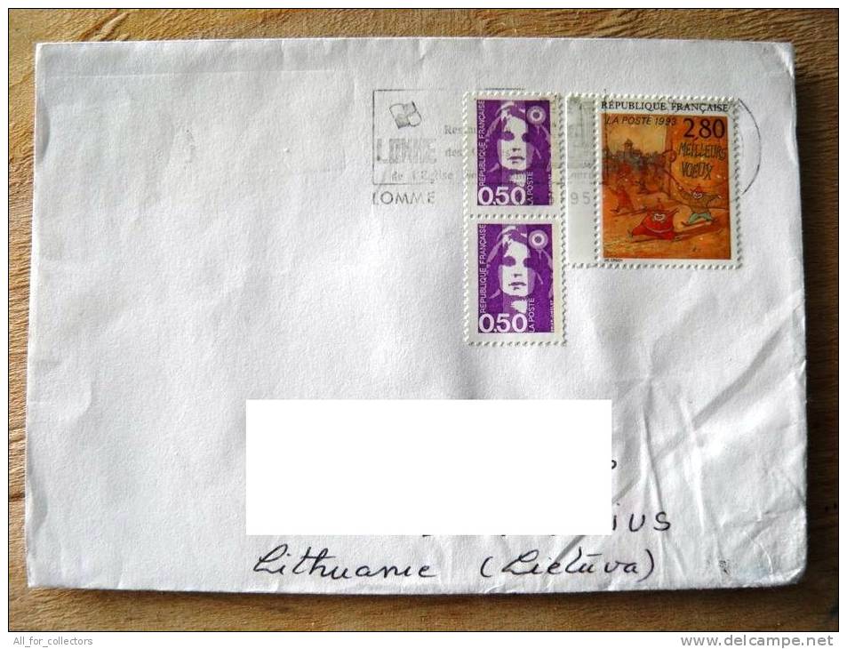 Cover Sent From France To Lithuania On 1995, Meilleurs Voeux, Special Cancel Lomme - Brieven En Documenten