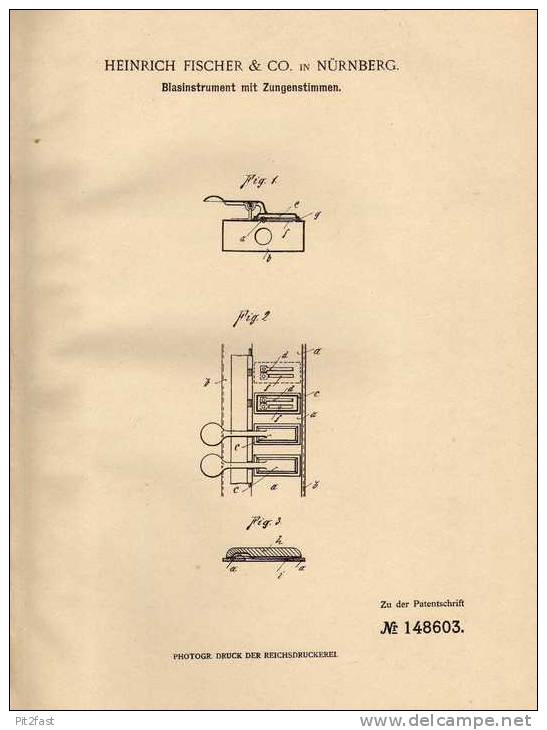 Original Patentschrift - Heinrich Fischer & Co In Nürnberg , 1903 , Tuba , Posaune , Trompete !!! - Musikinstrumente