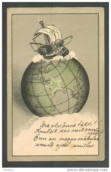 ESPERANTO  SAILBOAT  ON NORTH POLE , GLOBE  , OLD  POSTCARD ADER&BOREL  ESPERANTO VERLAG  DRESDEN - Esperanto