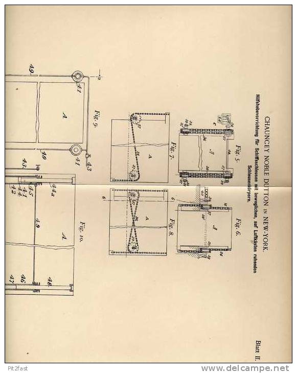 Original Patentschrift - Schleuse , Schiffshebewerft , 1896 , C. Dutton In New York , Werft !!! - Other & Unclassified