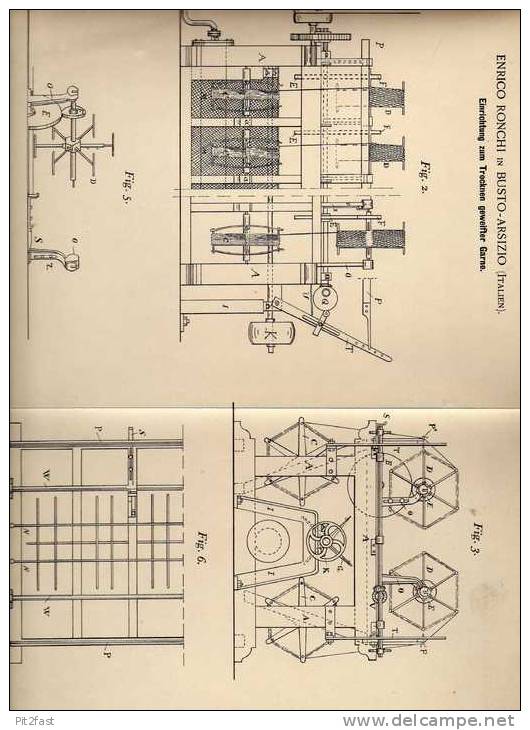 Original Patentschrift - E. Ronchi In Busto - Arsizio , Italien , 1897 , Trockner Für Garn !!! - Macchine