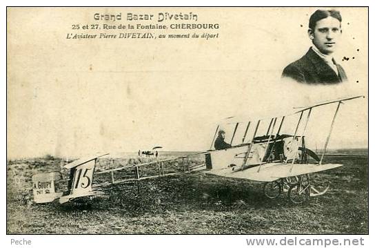 N°20903 -cpa L'aviateur Pierre Divetain Au Moment Du Départ -Cherbourg- - Aviateurs