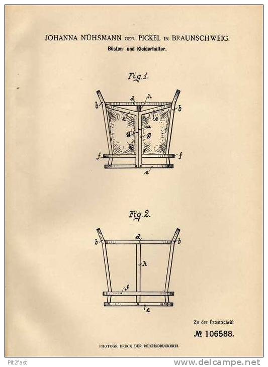 Original Patentschrift - Büstenhalter , BH , 1899 , J. Nühsmann In Brauschweig !!! - Avant 1900