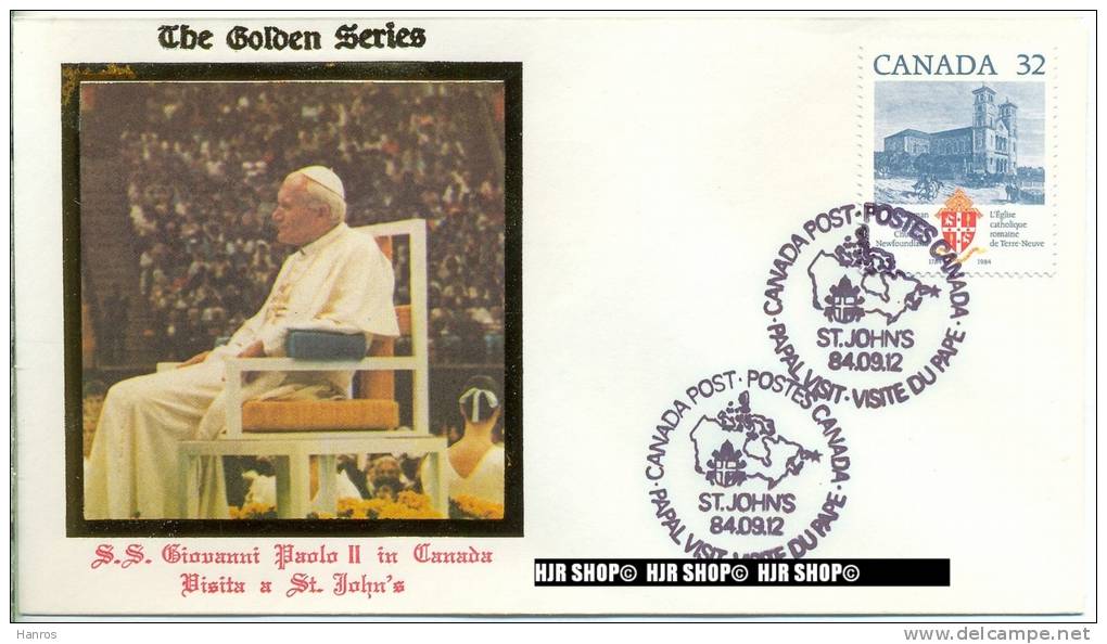 Visita A St. John`sl, 12. September 1984,  In Kanada, The Golden Series - Enveloppes Commémoratives