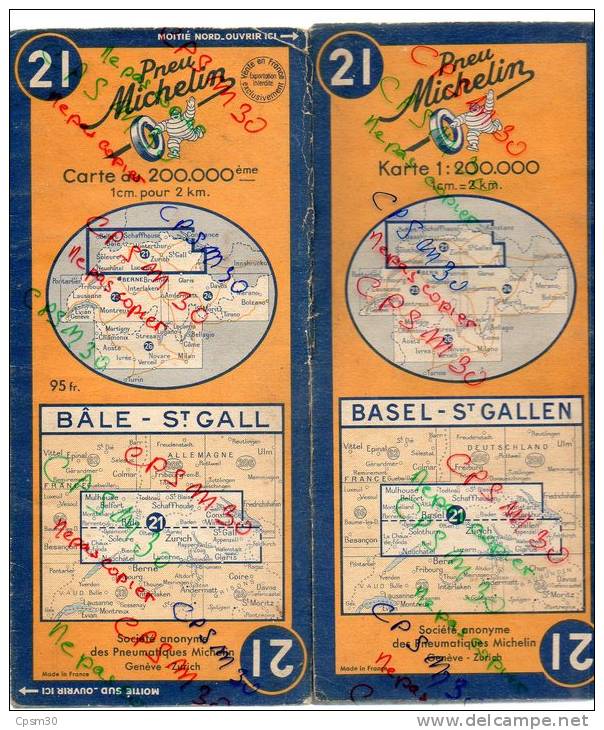 Carte Géographique MICHELIN - N° 021 BALE - St GALL / BASEL - St GALLEN 1951 - Strassenkarten