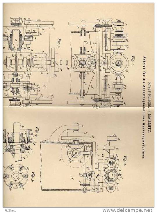 Original Patentschrift - J. Fliegel In Mallmitz I. Schlesien / Malomice , 1898 , Spindeln Für Werkzeugmaschinen !!! - Maschinen