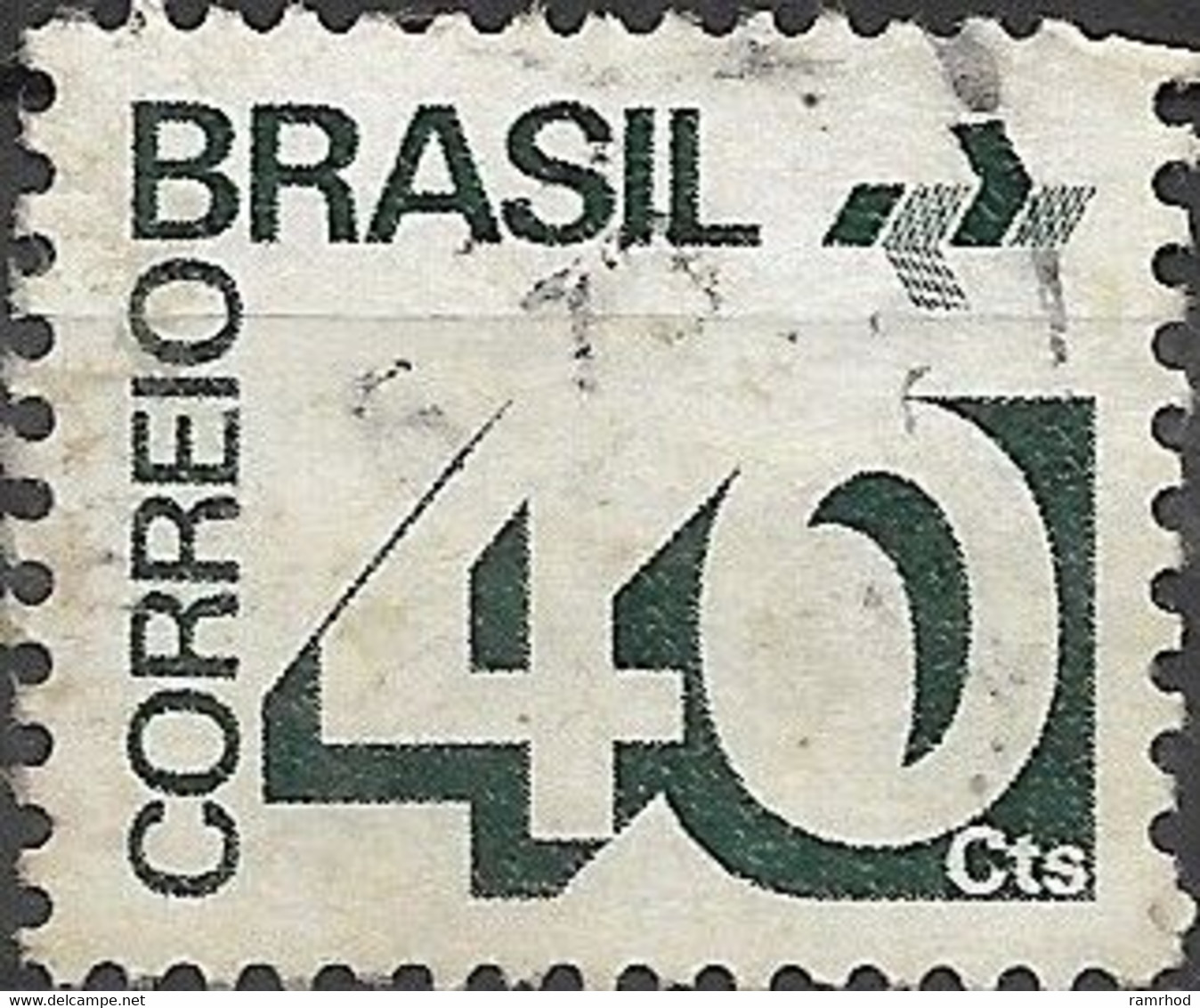 BRAZIL 1972 Numeral & PTT Symbol - 40c Green FU - Usati