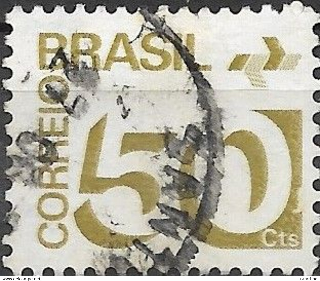 BRAZIL 1972 Numeral & PTT Symbol - 50c Green FU - Used Stamps