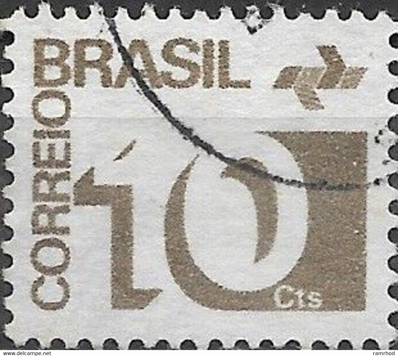 BRAZIL 1972 Numeral & PTT Symbol - 10c - Brown FU - Used Stamps