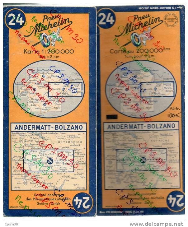 Carte Géographique MICHELIN - N° 024 ANDERMATT - BOLZANO - 1952 - Strassenkarten