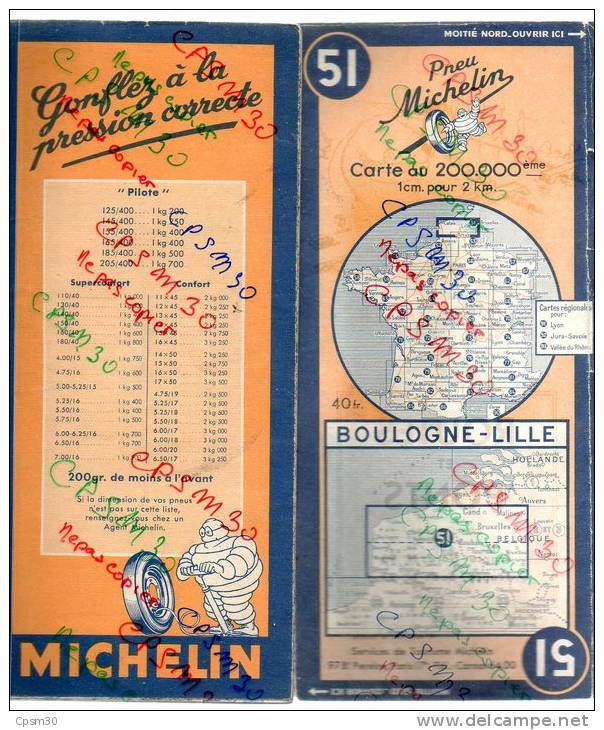 Carte Géographique MICHELIN - N° 051 BOULOGNE - LILLE - 1948 - Strassenkarten