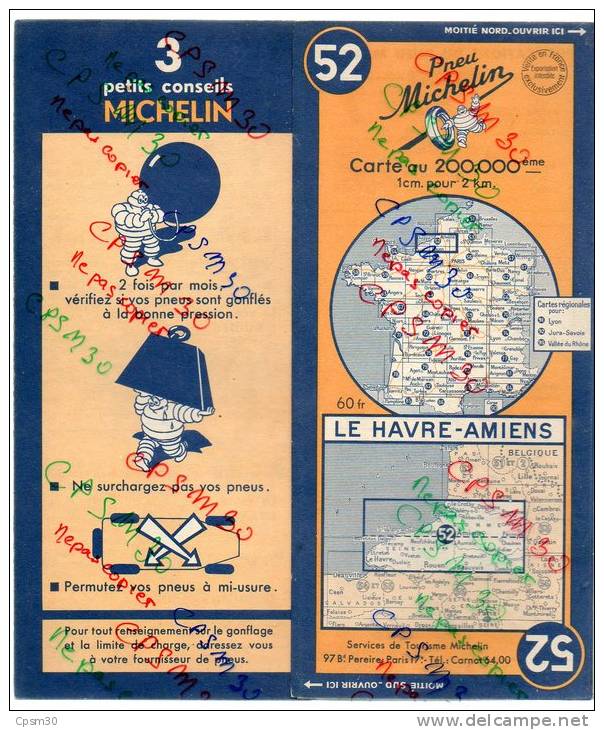Carte Géographique MICHELIN - N° 052 LE HAVRE - AMIENS 1950 - Strassenkarten