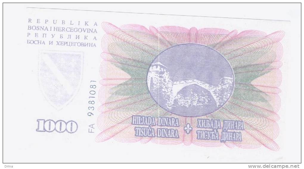 Banknote Bosnia And Hercegovina 1000 Din 1994/Aunc - Bosnia Erzegovina