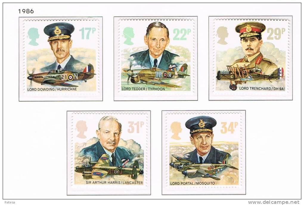 GREAT BRITAIN  50 JAAR R.A.F.  BEROEMDE PILOTEN   1986 ** - Unused Stamps